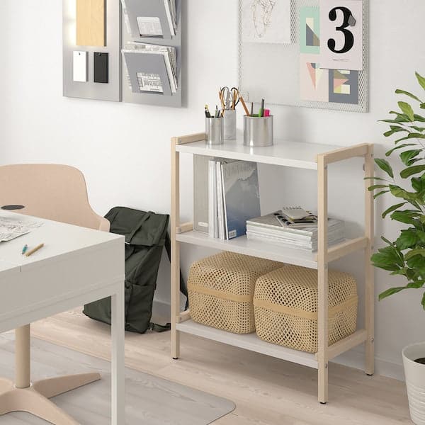 EKENABBEN - Open shelving unit, aspen/white, 70x34x86 cm - best price from Maltashopper.com 10487816