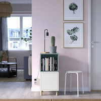 EKET - Cabinet combination with legs, white light grey-blue/wood, 35x35x80 cm - best price from Maltashopper.com 09521717