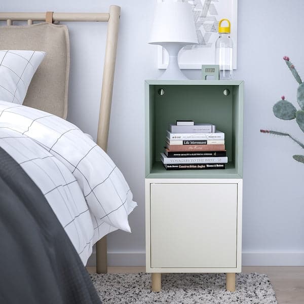 Ikea EKET - Cabinet combination with legs, white light grey-blue/wood, 35x35x80 cm
