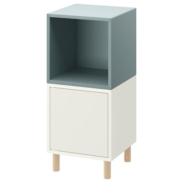 EKET - Cabinet combination with legs, white light grey-blue/wood, 35x35x80 cm - best price from Maltashopper.com 09521717