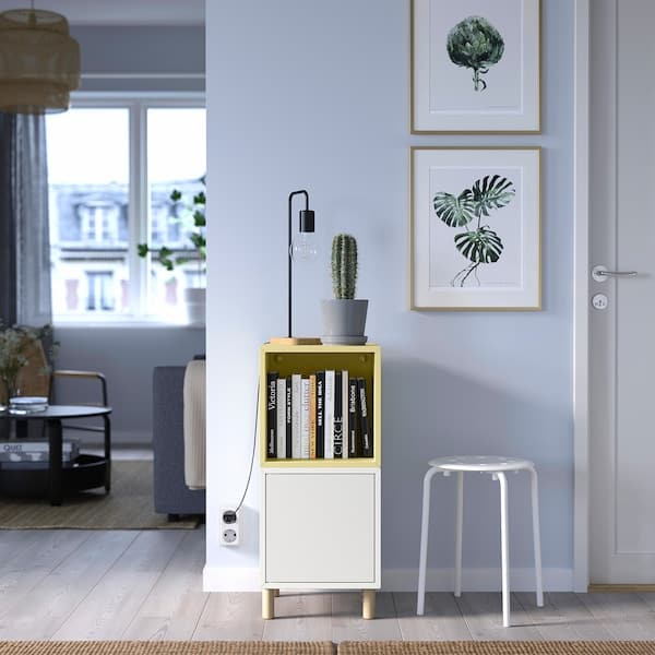 EKET - Cabinet combination with legs, white pale yellow/wood, 35x35x80 cm - best price from Maltashopper.com 29521716