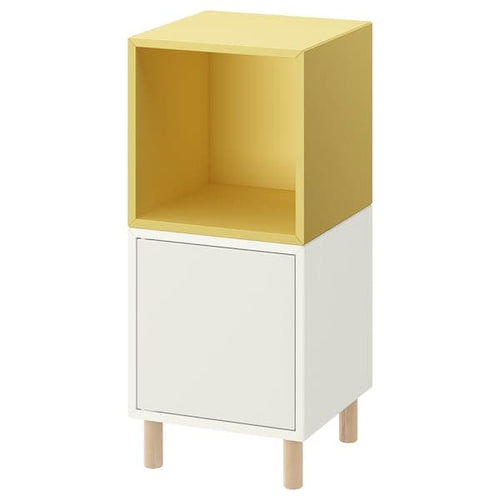 EKET - Cabinet combination with legs, white pale yellow/wood, 35x35x80 cm