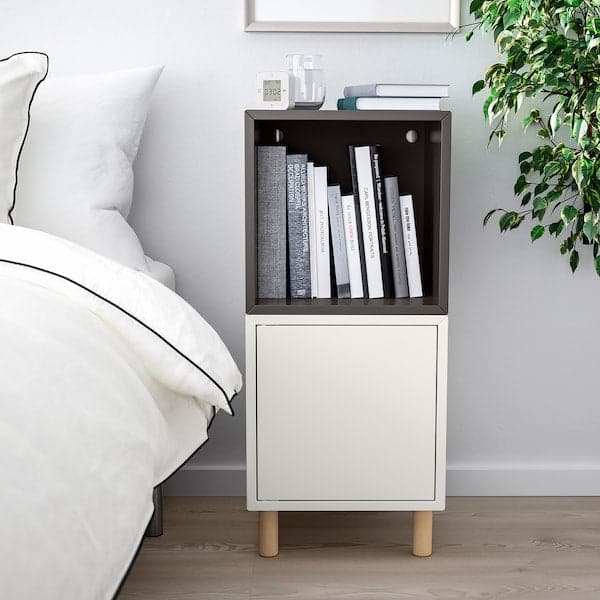 EKET - Cabinet combination with legs, white dark grey/wood, 35x35x80 cm - best price from Maltashopper.com 19386078
