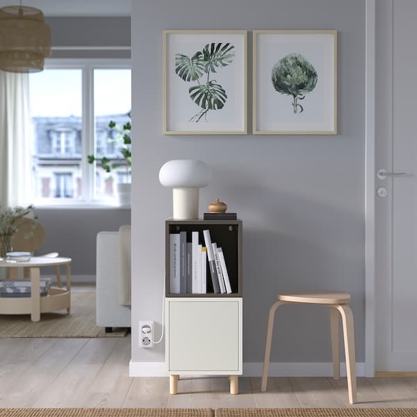 EKET - Cabinet combination with legs, white dark grey/wood, 35x35x80 cm - best price from Maltashopper.com 19386078