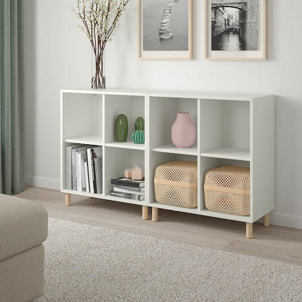 EKET - Cabinet combination with legs, white/wood, 140x35x80 cm - best price from Maltashopper.com 89386107