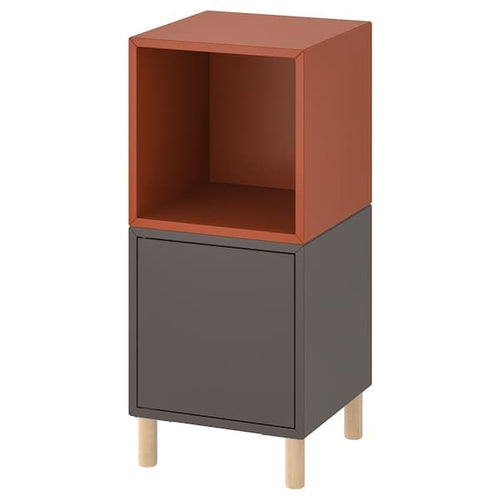 EKET - Cabinet combination with legs, dark grey red-brown/wood, 35x35x80 cm