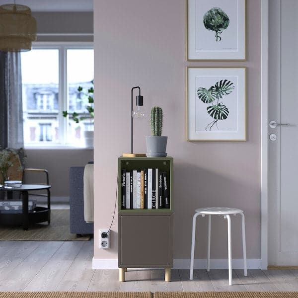 EKET - Cabinet combination with legs, dark grey grey-green/wood, 35x35x80 cm - best price from Maltashopper.com 49521715