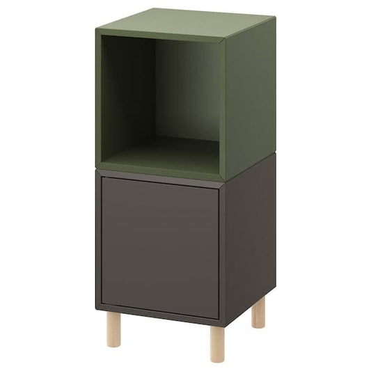 Ikea EKET - Cabinet combination with legs, dark grey grey-green/wood, 35x35x80 cm