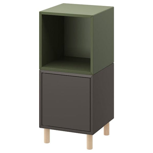 EKET - Cabinet combination with legs, dark grey grey-green/wood, 35x35x80 cm