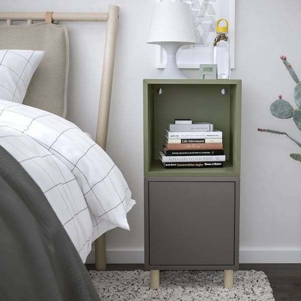 Ikea EKET - Cabinet combination with legs, dark grey grey-green/wood, 35x35x80 cm