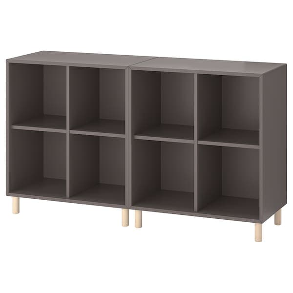 EKET - Cabinet combination with legs, dark grey/wood, 140x35x80 cm - best price from Maltashopper.com 19386101