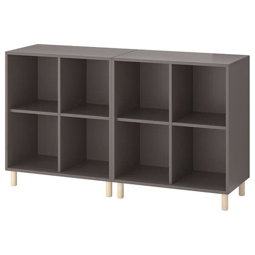 EKET - Cabinet combination with legs, dark grey/wood, 140x35x80 cm