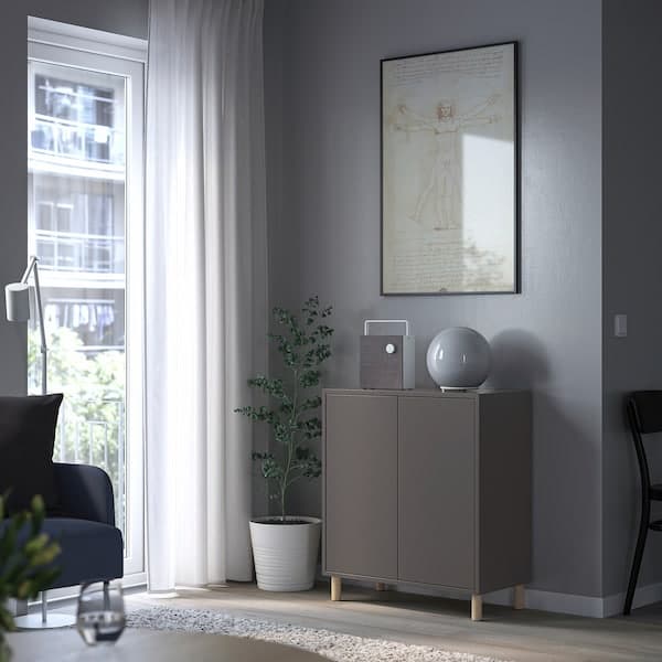 EKET - Cabinet combination with legs, dark grey/wood, 70x35x80 cm - best price from Maltashopper.com 39388000