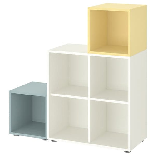 EKET - Cabinet combination with feet, white light grey-blue/pale yellow, 105x35x107 cm