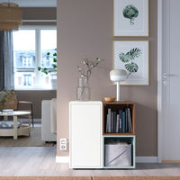 EKET - Cabinet combination with feet, white/walnut effect light grey-blue, 70x35x72 cm - best price from Maltashopper.com 29521740