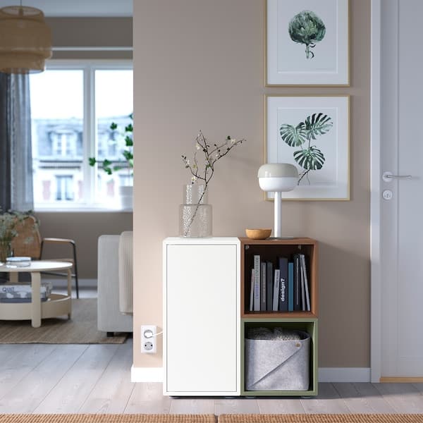 EKET - Cabinet combination with feet, white/walnut effect grey-green, 70x35x72 cm - best price from Maltashopper.com 69521743