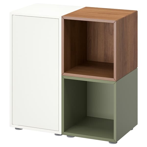 EKET - Cabinet combination with feet, white/walnut effect grey-green, 70x35x72 cm - best price from Maltashopper.com 69521743