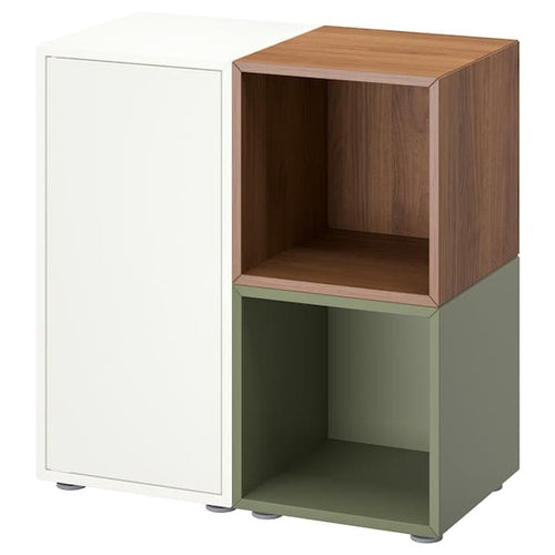 EKET - Cabinet combination with feet, white/walnut effect grey-green, 70x35x72 cm