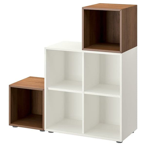 EKET - Cabinet combination with feet, white/walnut effect, 105x35x107 cm