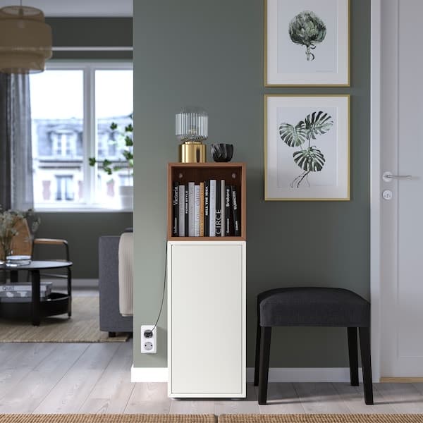 EKET - Cabinet combination with feet, white/walnut effect, 35x35x107 cm - best price from Maltashopper.com 79490798