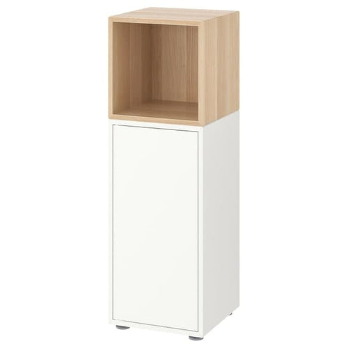EKET - Cabinet combination with feet, white/white stained oak effect, 35x35x107 cm