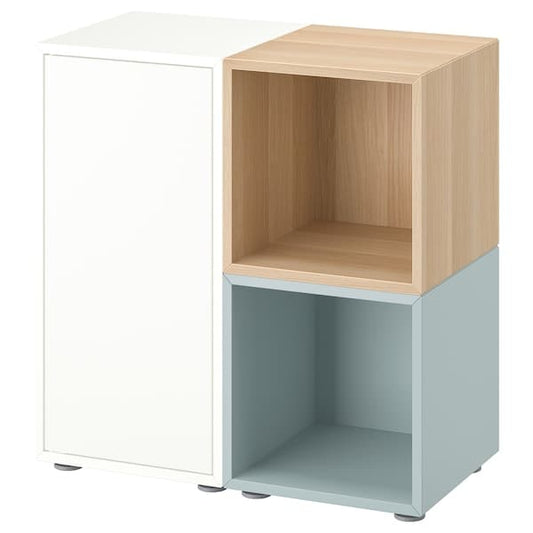 EKET - Cabinet combination with feet, white/stained oak effect light grey-blue, 70x35x72 cm - best price from Maltashopper.com 09549387