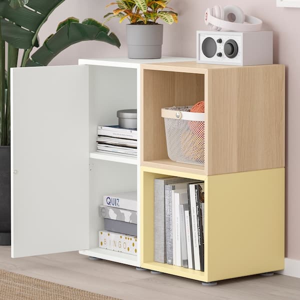 Ikea EKET - Cabinet combination with feet, white/stained oak effect pale yellow, 70x35x72 cm