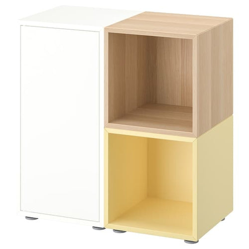 EKET - Cabinet combination with feet, white/stained oak effect pale yellow, 70x35x72 cm