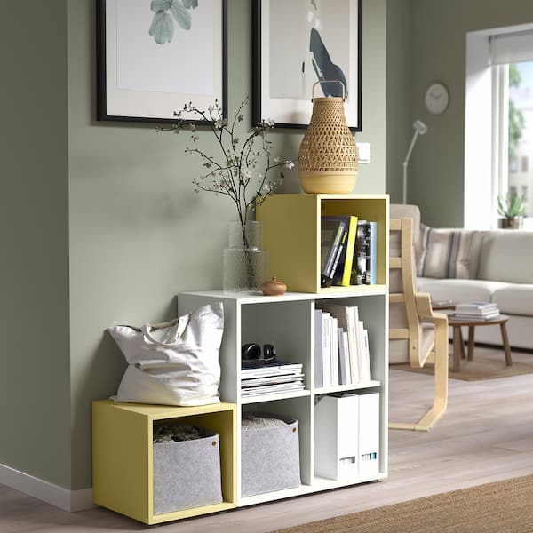 EKET - Cabinet combination with feet, white/pale yellow, 105x35x107 cm - best price from Maltashopper.com 49521843