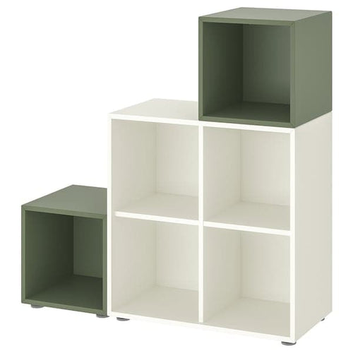 EKET - Cabinet combination with feet, white/grey-green, 105x35x107 cm