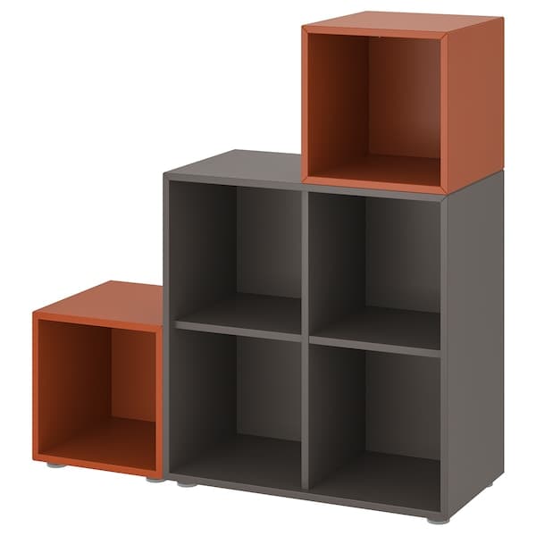 EKET - Cabinet combination with feet, dark grey/red-brown, 105x35x107 cm - best price from Maltashopper.com 39490465