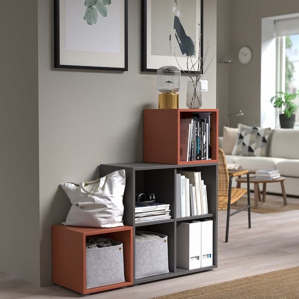 EKET - Cabinet combination with feet, dark grey/red-brown, 105x35x107 cm - best price from Maltashopper.com 39490465