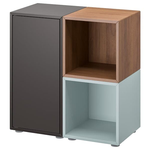 EKET - Cabinet combination with feet, dark grey/walnut effect light grey-blue, 70x35x72 cm
