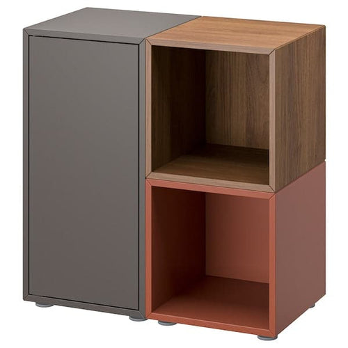 EKET - Cabinet combination with feet, dark grey/walnut effect red-brown, 70x35x72 cm
