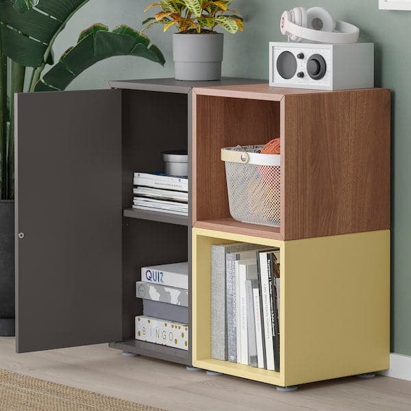 Ikea EKET - Cabinet combination with feet, dark grey walnut effect/pale yellow, 70x35x72 cm