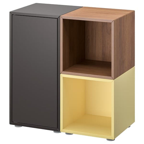 EKET - Cabinet combination with feet, dark grey walnut effect/pale yellow, 70x35x72 cm