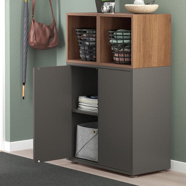 EKET - Cabinet combination with feet, dark grey/walnut effect, 70x35x107 cm - best price from Maltashopper.com 89492768
