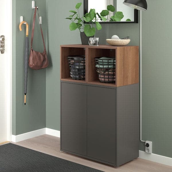 EKET - Cabinet combination with feet, dark grey/walnut effect, 70x35x107 cm - best price from Maltashopper.com 89492768