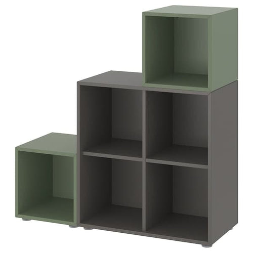 EKET - Cabinet combination with feet, dark grey/grey-green, 105x35x107 cm