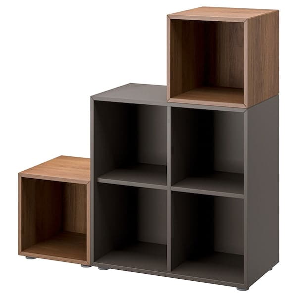 EKET - Cabinet combination with feet, dark grey/walnut, 105x35x107 cm - best price from Maltashopper.com 29490343