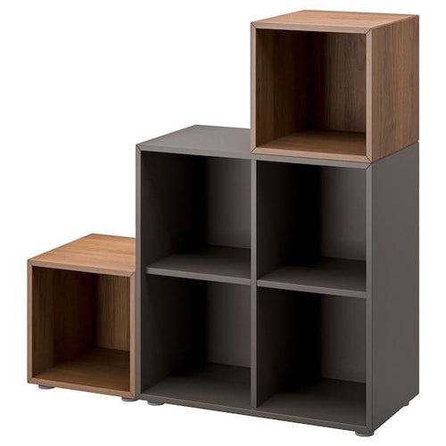 EKET - Cabinet combination with feet, dark grey/walnut, 105x35x107 cm