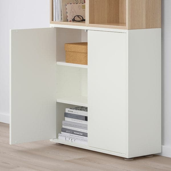EKET - Cabinet combination with feet, white/white stained oak effect, 70x35x107 cm - best price from Maltashopper.com 79495084