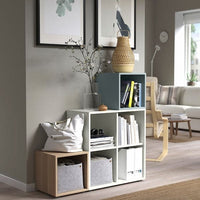 EKET - Cabinet combination with feet, white/white stained oak effect light grey-blue, 105x35x107 cm - best price from Maltashopper.com 29521900