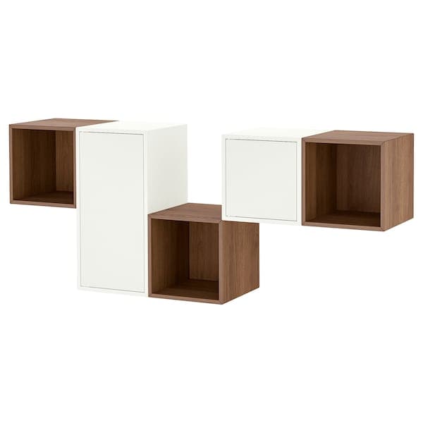 EKET - Wall-mounted cabinet combination, white/walnut effect, 175x35x70 cm - best price from Maltashopper.com 69490317