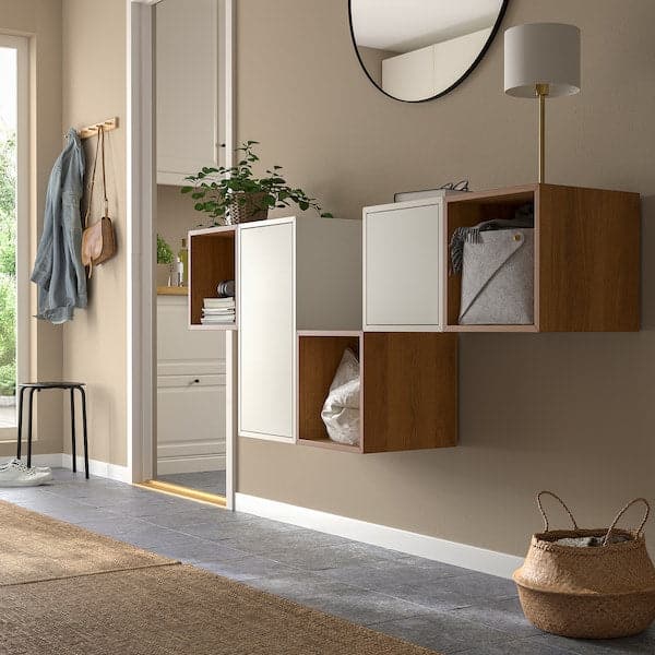 EKET - Wall-mounted cabinet combination, white/walnut effect, 175x35x70 cm - best price from Maltashopper.com 69490317