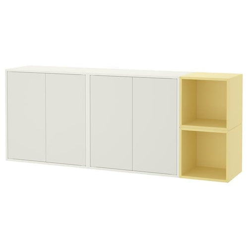 EKET - Wall-mounted cabinet combination, white/pale yellow, 175x35x70 cm