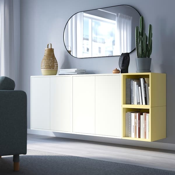 Ikea EKET - Wall-mounted cabinet combination, white/pale yellow, 175x35x70 cm