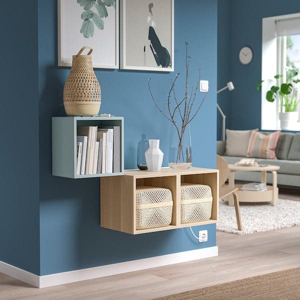 EKET - Wall-mounted cabinet combination, light grey-blue/white stained oak effect, 105x35x70 cm - best price from Maltashopper.com 09521369