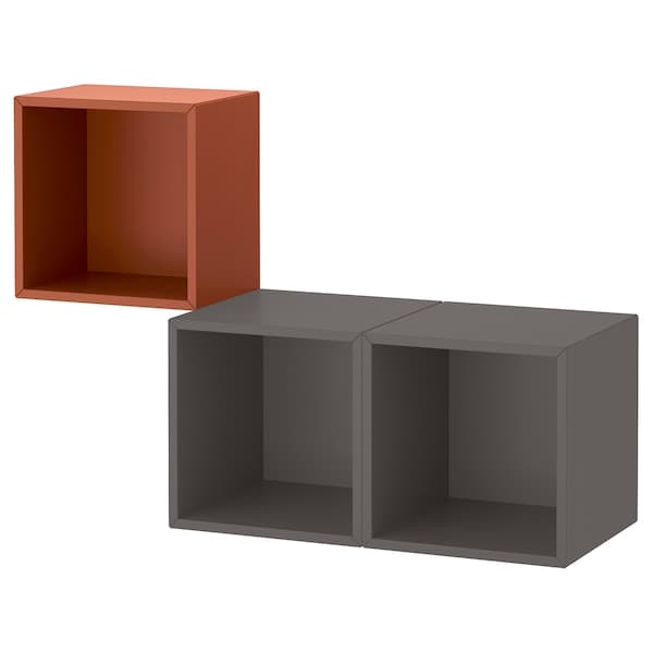 EKET - Wall-mounted cabinet combination, red-brown/dark grey