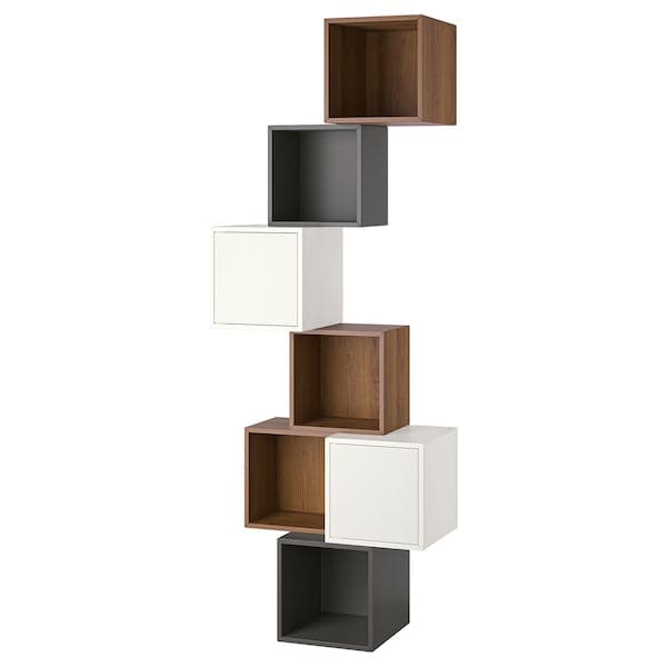 EKET - Wall-mounted cabinet combination, walnut effect/white dark grey, 80x35x210 cm - best price from Maltashopper.com 59507733